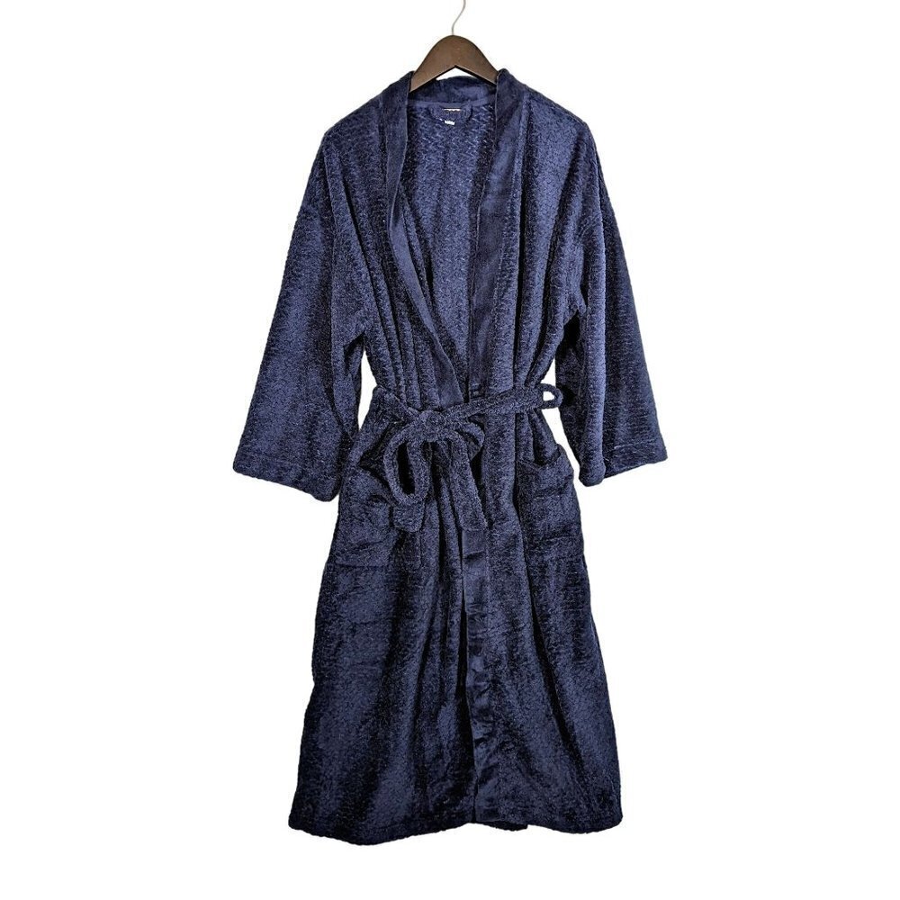 Ulta Beauty Super Soft Fleece Plush Tie Wrap Bathrobe Robe Navy Blue Free Size